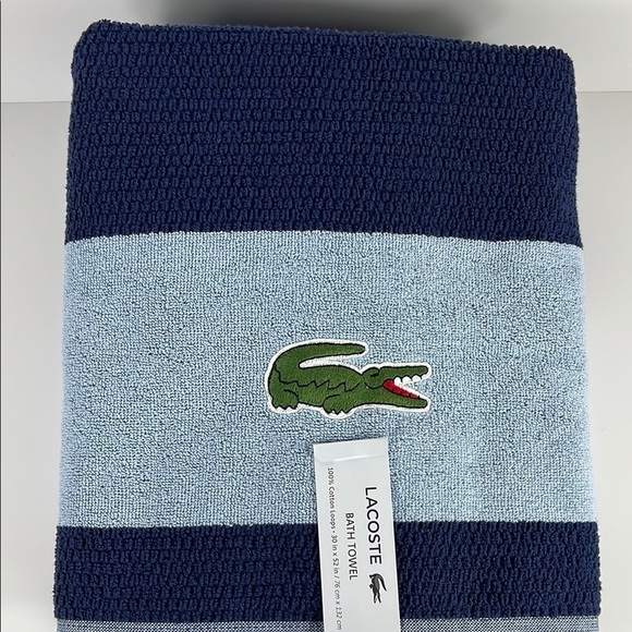 Lacoste Bath Towels Blue Big Green Crocodile Logo 30" x 52" 100% Cotton NEW (3) - Picture 3 of 11